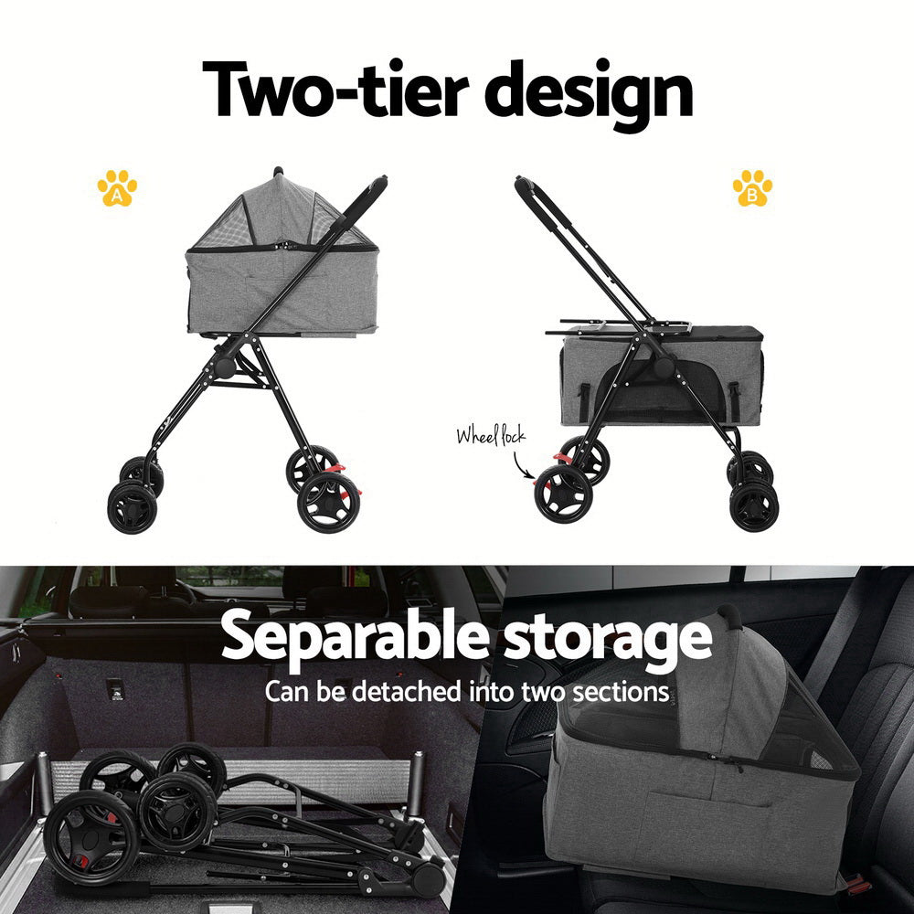 i.Pet Pet Stroller 2-tier Dog Pram Large Cat Carrier Travel Pushchair Foldable Pet Care > Cat Supplies > Cat Carriers & Crates Woofy and Whiskers