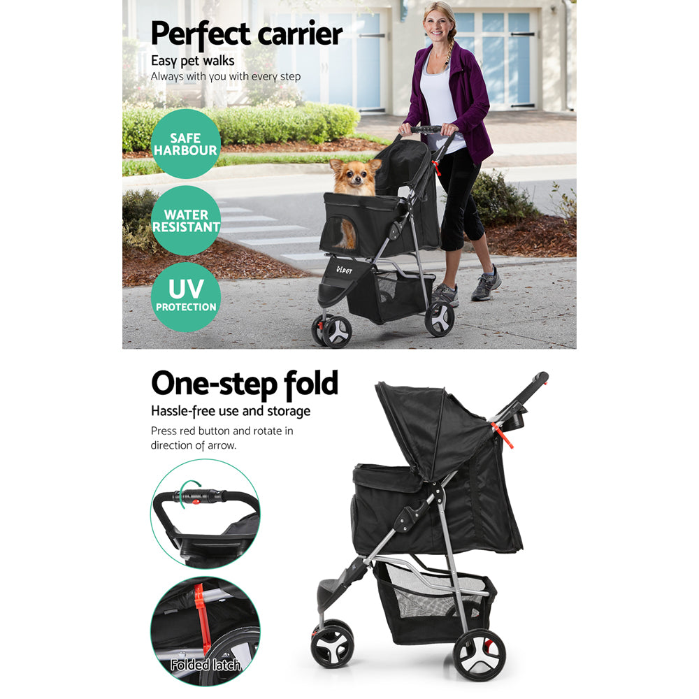 i.Pet Pet Stroller Dog Pram Cat Carrier Large Travel Pushchair Foldable 3 Wheels Pet Care > Cat Supplies > Cat Carriers & Crates Woofy and Whiskers