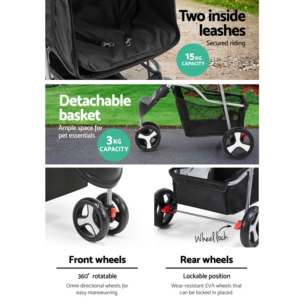 i.Pet Pet Stroller Dog Pram Cat Carrier Large Travel Pushchair Foldable 3 Wheels Pet Care > Cat Supplies > Cat Carriers & Crates Woofy and Whiskers