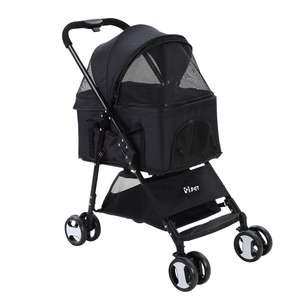i.Pet Pet Stroller Dog Pram Cat Carrier Travel Large Pushchair Foldable 4 Wheels Black Pet Care > Cat Supplies > Cat Carriers & Crates ipet