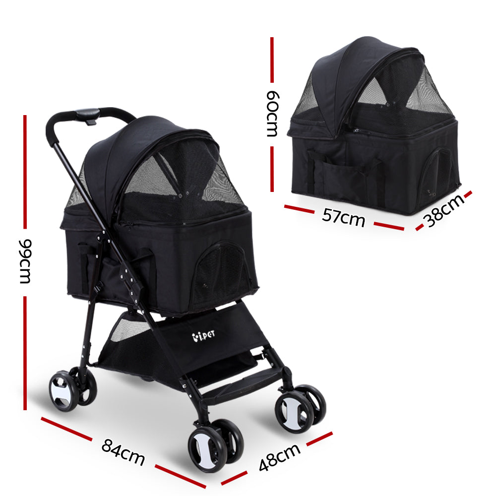 i.Pet Pet Stroller Dog Pram Cat Carrier Travel Large Pushchair Foldable 4 Wheels Black Pet Care > Cat Supplies > Cat Carriers & Crates ipet