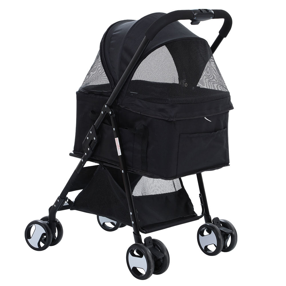 i.Pet Pet Stroller Dog Pram Cat Carrier Travel Large Pushchair Foldable 4 Wheels Black Pet Care > Cat Supplies > Cat Carriers & Crates ipet