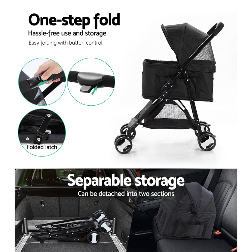 i.Pet Pet Stroller Dog Pram Cat Carrier Travel Large Pushchair Foldable 4 Wheels Black Pet Care > Cat Supplies > Cat Carriers & Crates ipet
