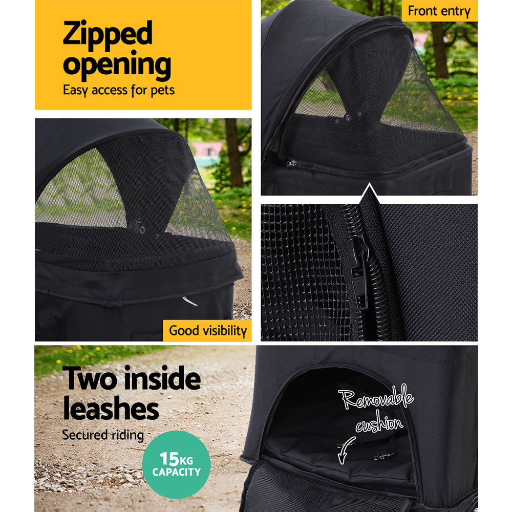 i.Pet Pet Stroller Dog Pram Cat Carrier Travel Large Pushchair Foldable 4 Wheels Black Pet Care > Cat Supplies > Cat Carriers & Crates ipet