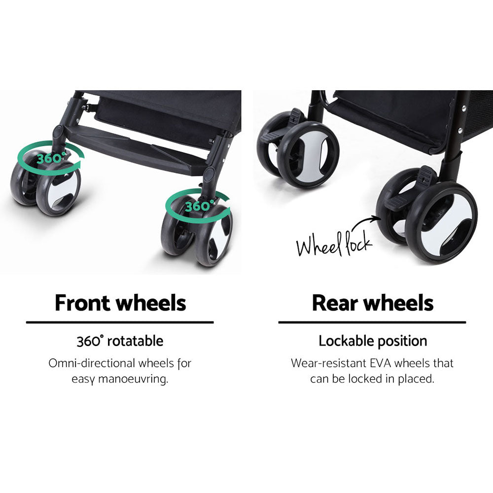 i.Pet Pet Stroller Dog Pram Cat Carrier Travel Large Pushchair Foldable 4 Wheels Black Pet Care > Cat Supplies > Cat Carriers & Crates ipet