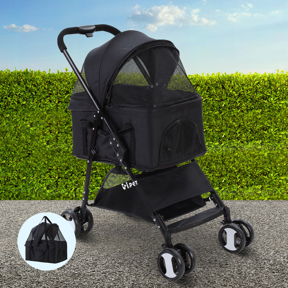 i.Pet Pet Stroller Dog Pram Cat Carrier Travel Large Pushchair Foldable 4 Wheels Black Pet Care > Cat Supplies > Cat Carriers & Crates ipet