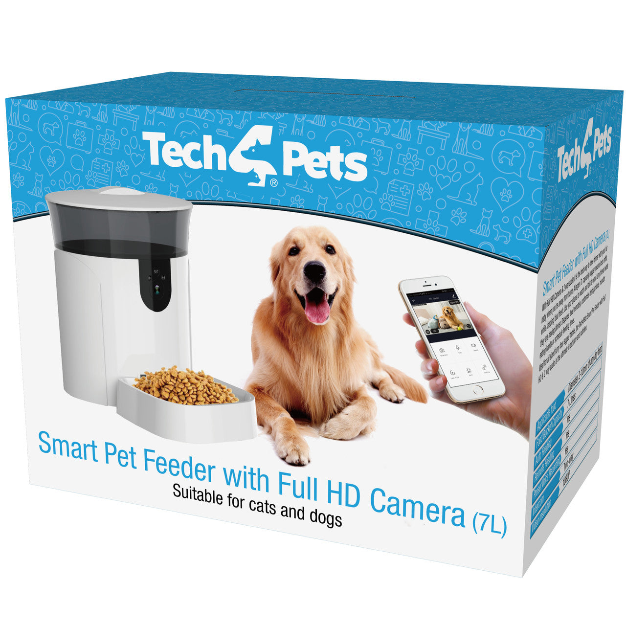 Tech4Pets 7L Smart Pet Feeder with HD Camera & App Control Pet Care > Dog Supplies > Dog Bowls, Feeders & Waterers Tech 4 Pets