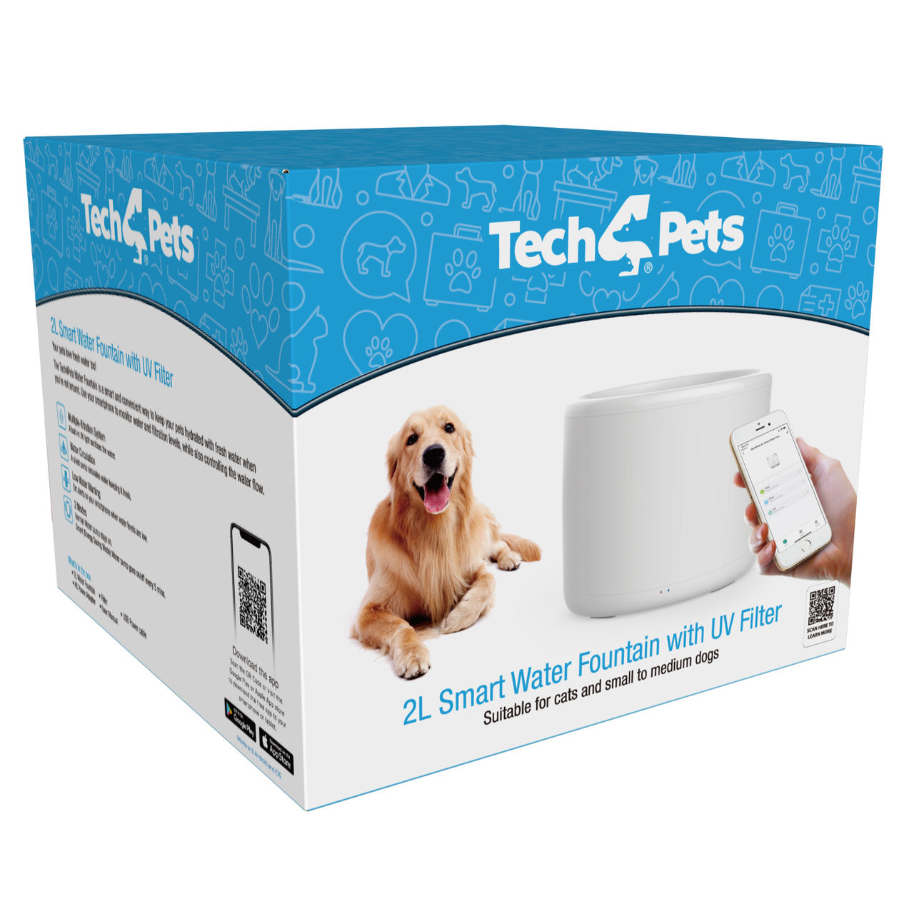 Tech4Pets 2L Smart Water Fountain with UV Filter for Pets Pet Care > Dog Supplies > Dog Bowls, Feeders & Waterers Tech 4 Pets