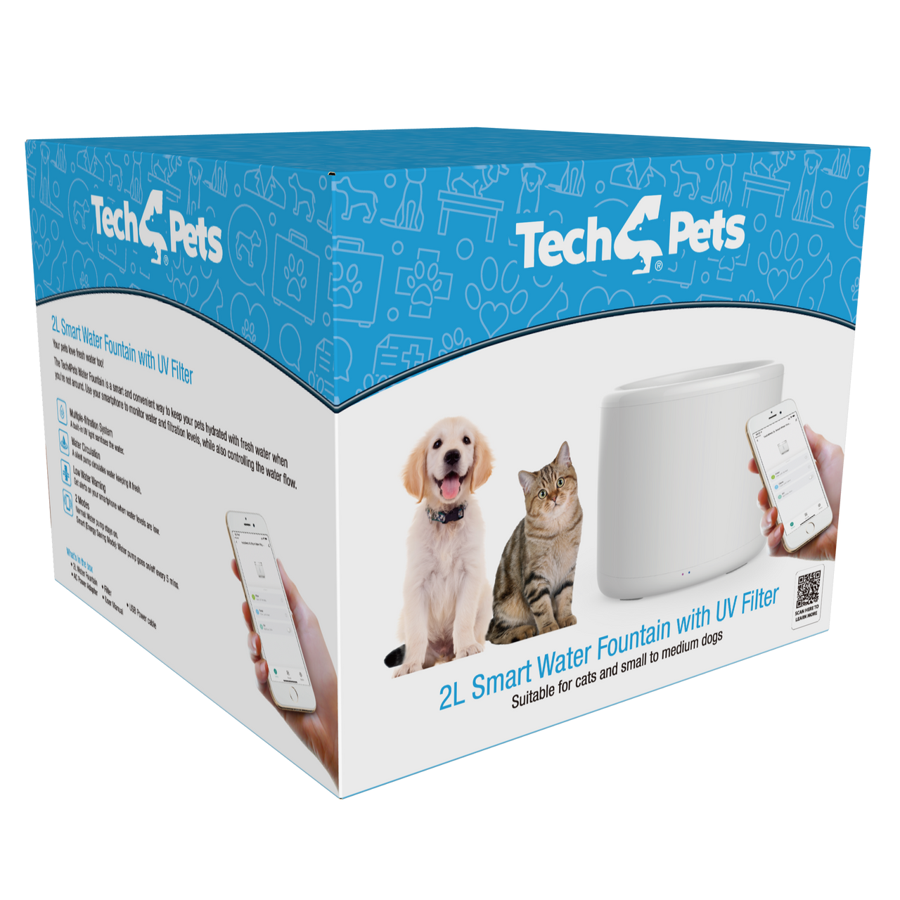 Tech4Pets 2L Smart Water Fountain with UV Filter for Pets Pet Care > Dog Supplies > Dog Bowls, Feeders & Waterers Tech 4 Pets