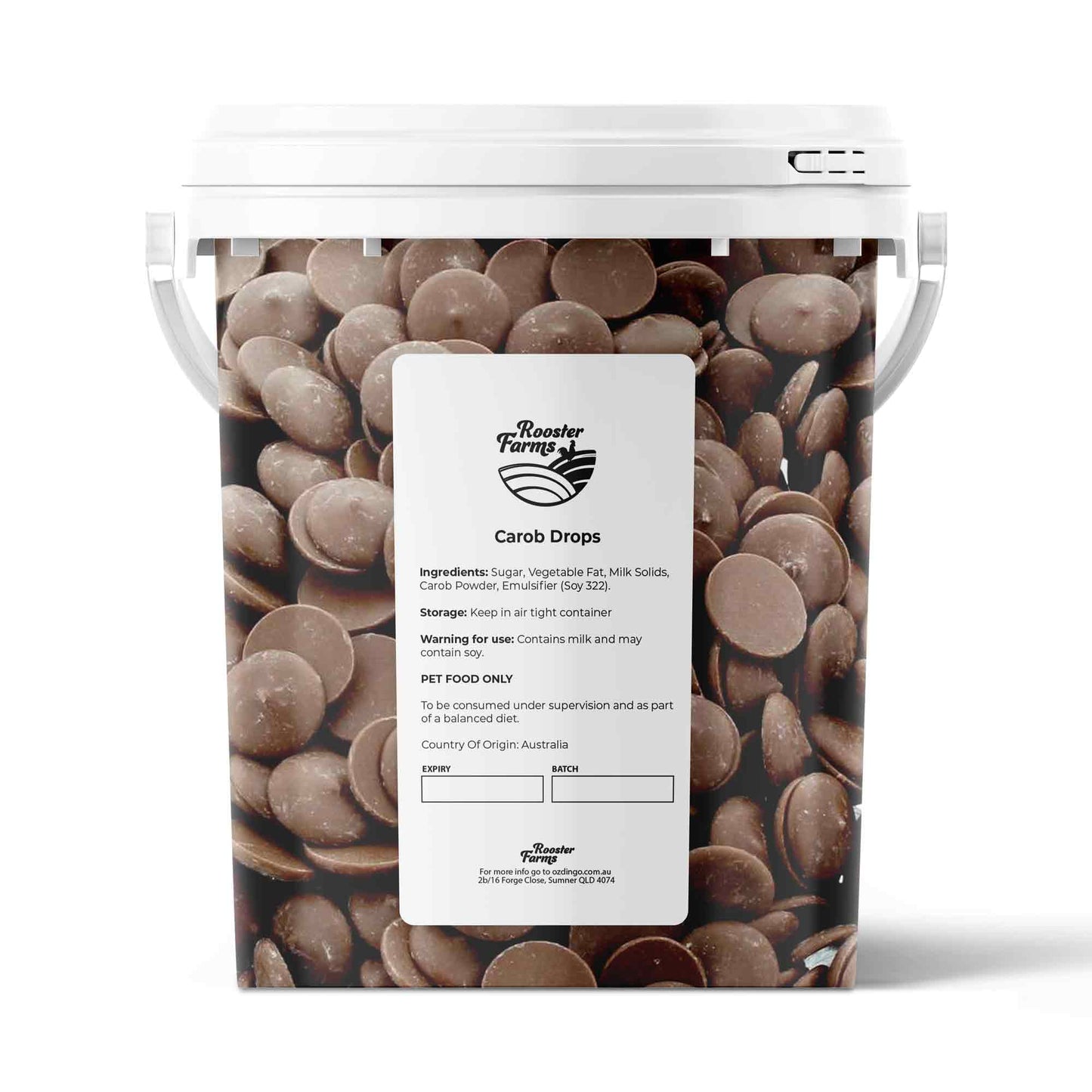 700g Dog Treat Carob Drops Bucket - Australian Puppy Button Melts Pet Care > Pet Food > Dog Food Rooster Farm