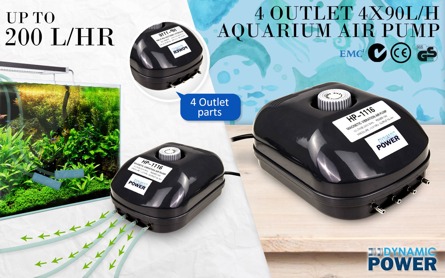 Aquarium Air Pump Oxygen Hydroponic 4 Outlet 360L/H 13W Pet Care > Aquarium > Aquarium Filters & Pumps Dynamic Power