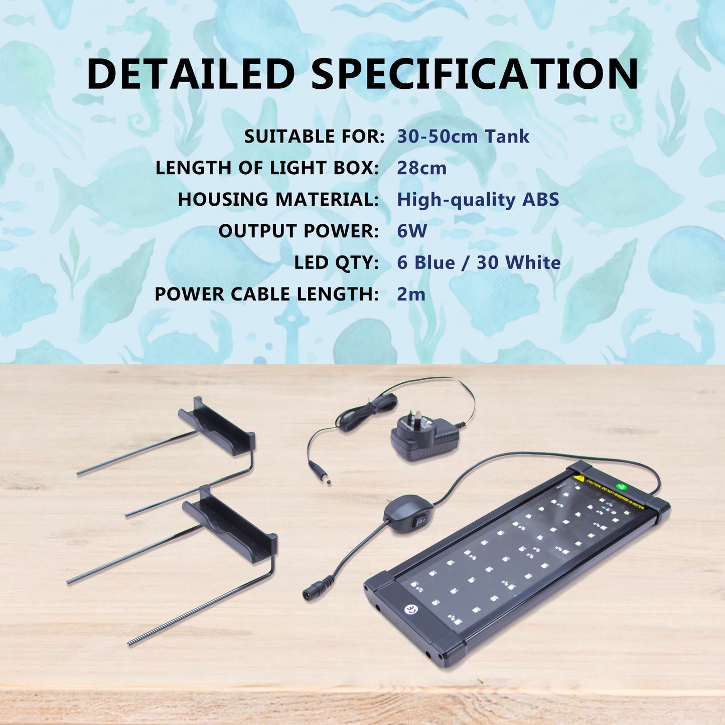 6W Aquarium Blue White LED Light for Tank 30-50cm Pet Care > Aquarium > Aquarium Lighting Woofy and Whiskers