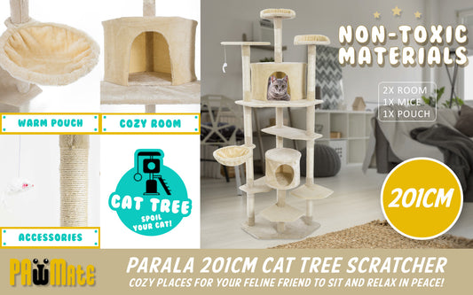 Cat Tree Multi Level Scratcher PARALA 201cm BEIGE Pet Care > Cat Supplies > Cat Scratchers Paw Mate