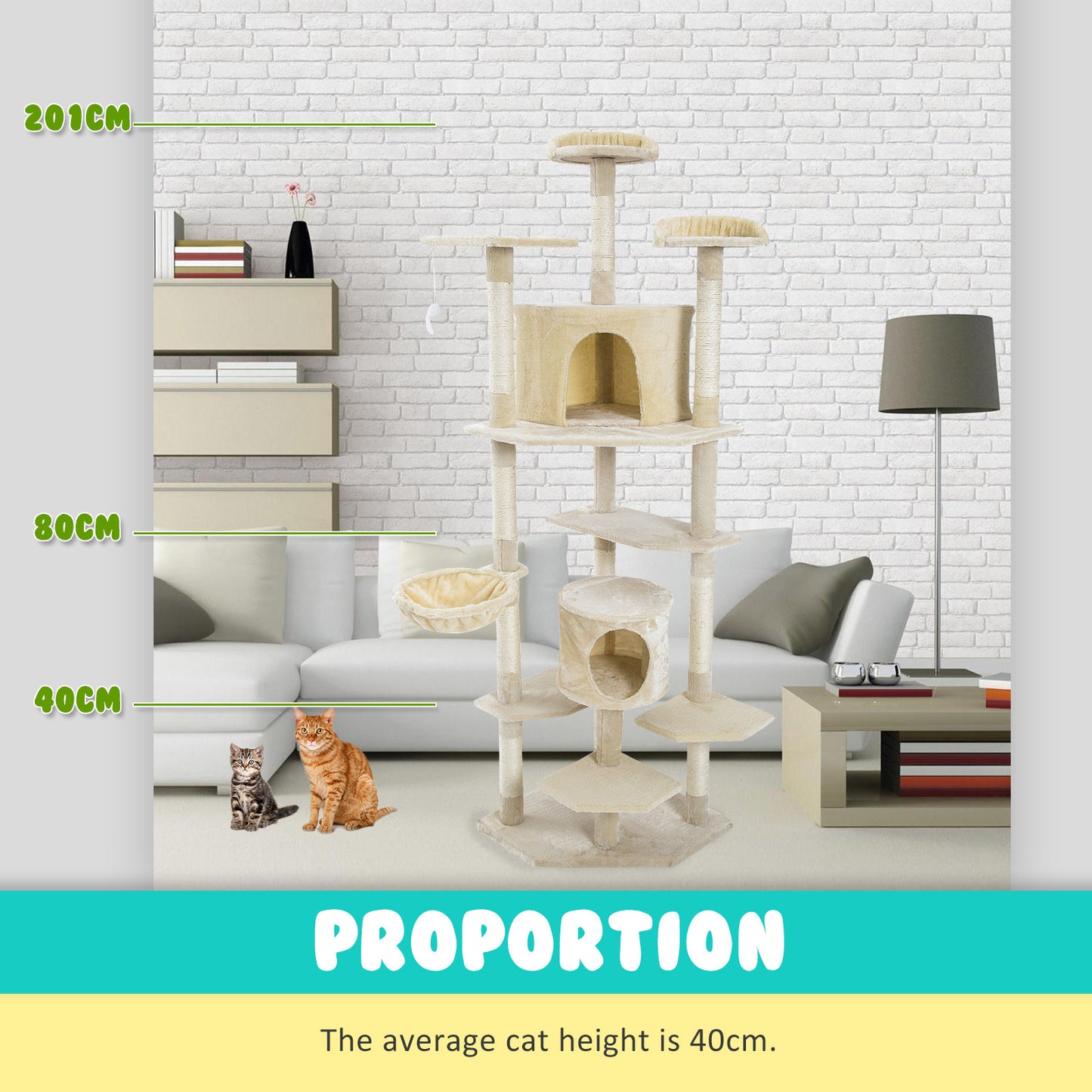 Cat Tree Multi Level Scratcher PARALA 201cm BEIGE Pet Care > Cat Supplies > Cat Scratchers Paw Mate