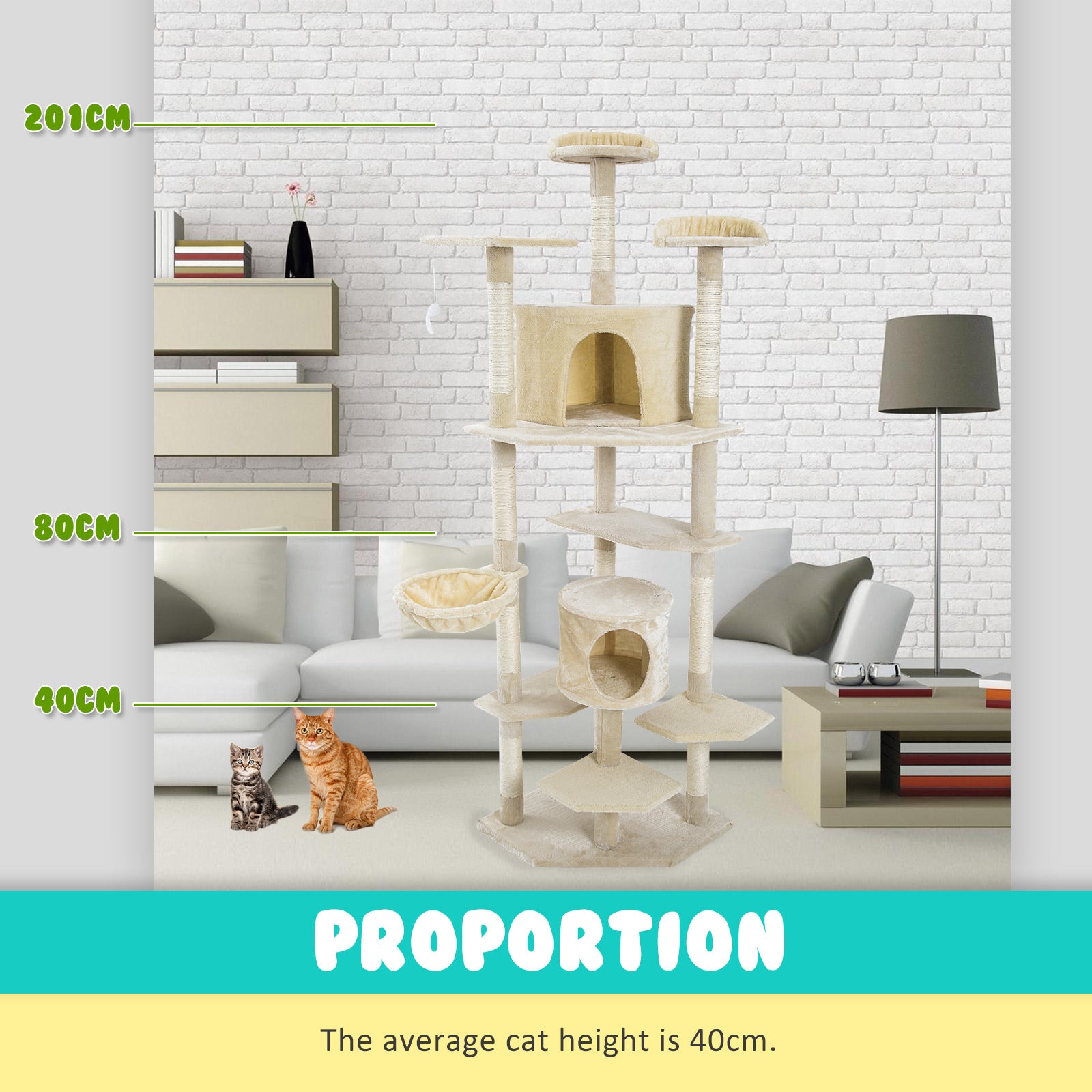 Cat Tree Multi Level Scratcher PARALA 201cm BEIGE Pet Care > Cat Supplies > Cat Scratchers Paw Mate