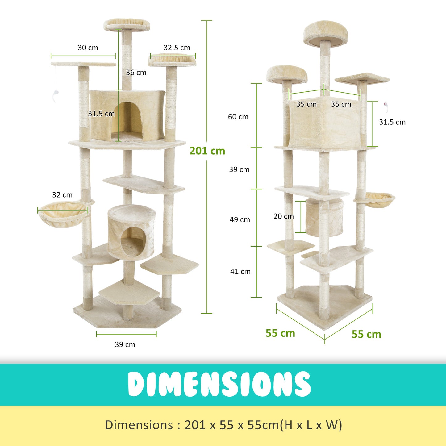 Cat Tree Multi Level Scratcher PARALA 201cm BEIGE Pet Care > Cat Supplies > Cat Scratchers Paw Mate