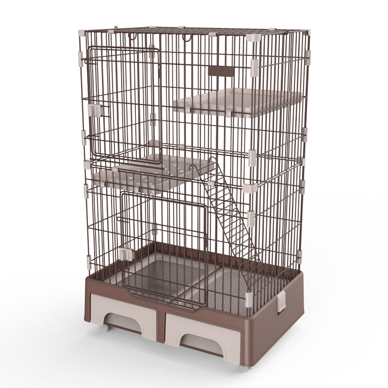 YES4PETS 134 cm Brown Pet 3 Level Cat Cage House With Litter Tray And Storage Box Pet Care > Cat Supplies > Cat Litter YES4PETS