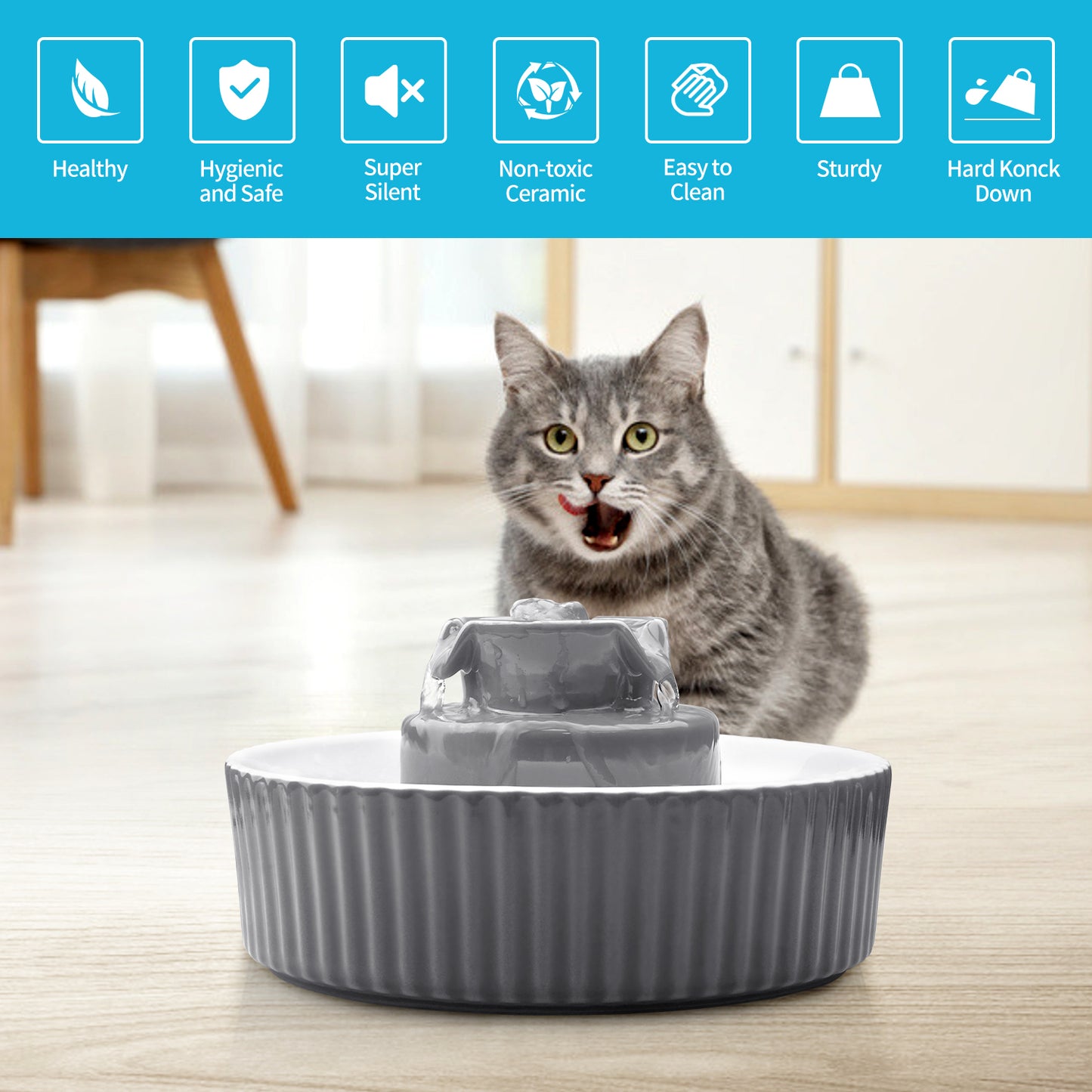 YES4PETS Grey Ceramic Electric Pet Water Fountain Dog Cat Water Feeder Bowl Dispenser Pet Care > Dog Supplies > Dog Bowls, Feeders & Waterers Woofy and Whiskers