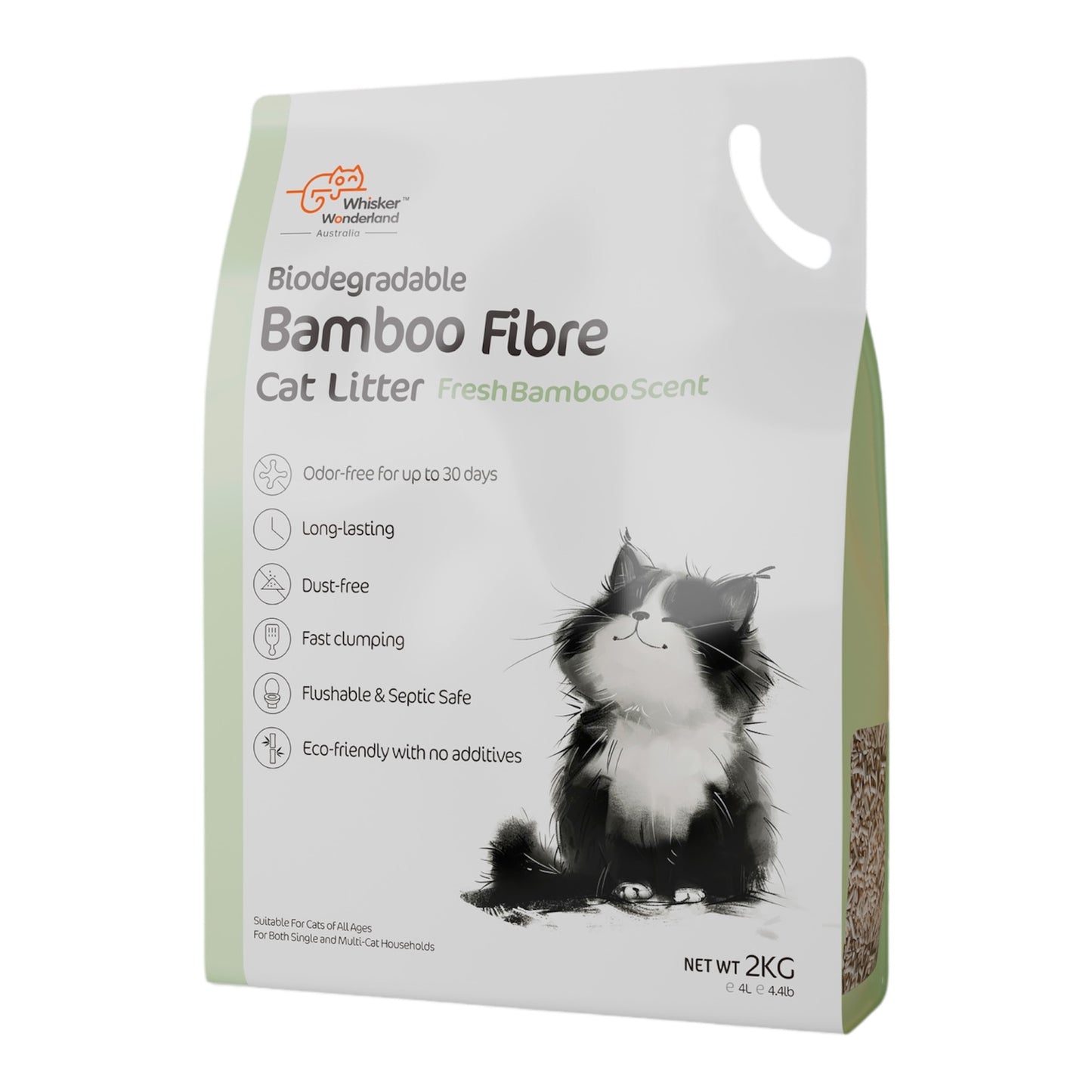 Whisker Wonderland Premium Biodegradable Bamboo Fibre Cat Litter 2KG - Fresh Bamboo Scent | Superior Odour Control, Fast Clumping & Flushable | Pet & Planet Friendly Pet Care > Cat Supplies > Cat Litter Whiskers wonderland