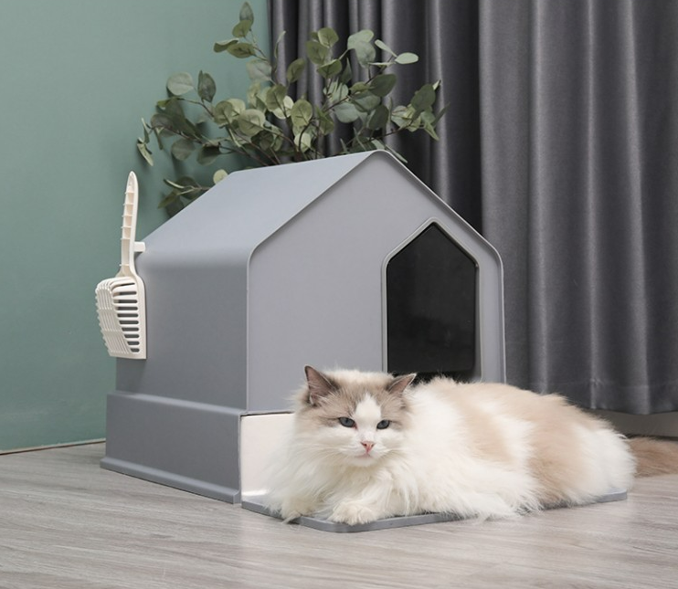 Petwiz Enclosed Cat Litter Box House - Grey Pet Care > Cat Supplies > Cat Litter Woofy and Whiskers