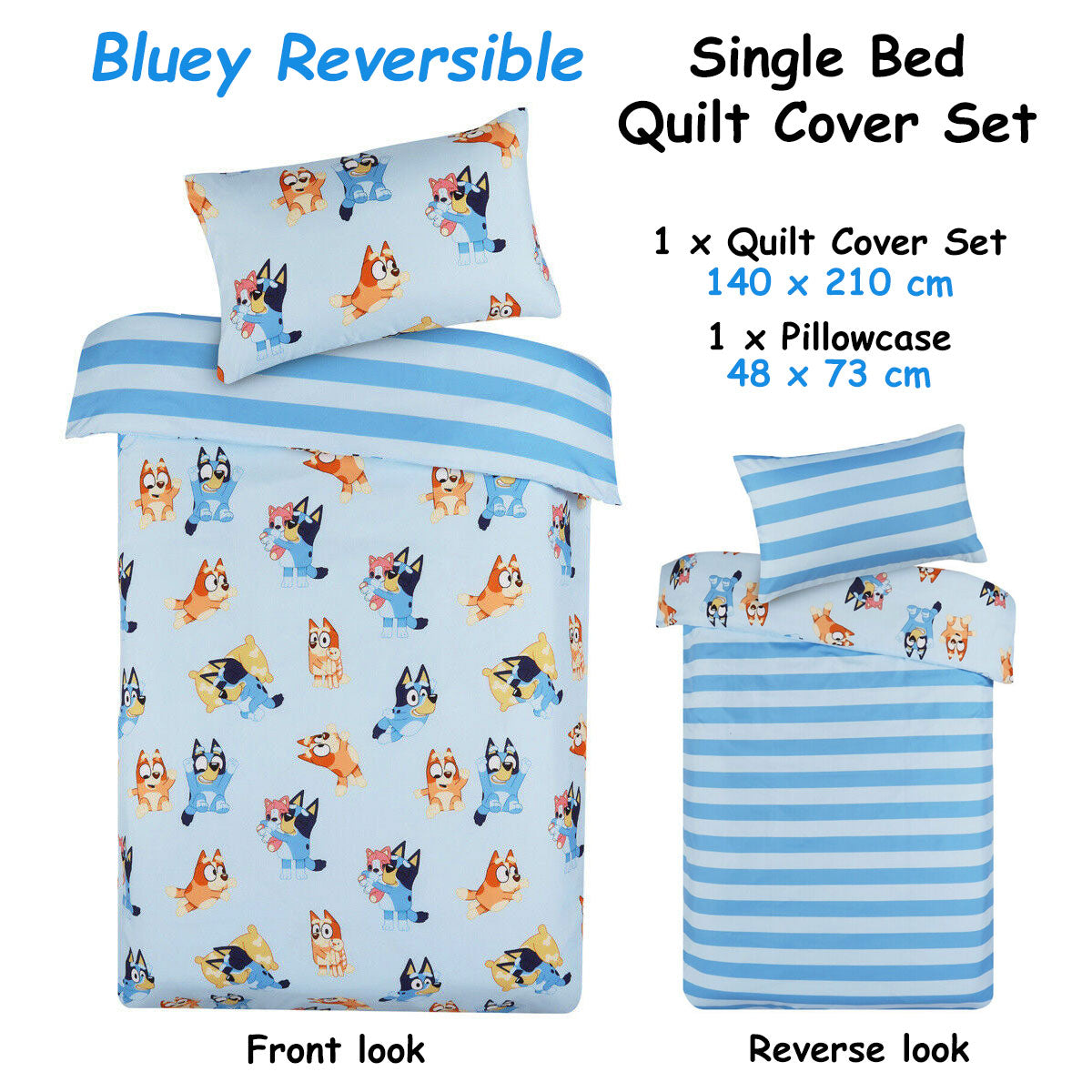 Caprice Bluey Bingo Reversible Striped Licensed Quilt Cover Set Single Home & Garden > Bedding > Duvet Covers Woofy and Whiskers