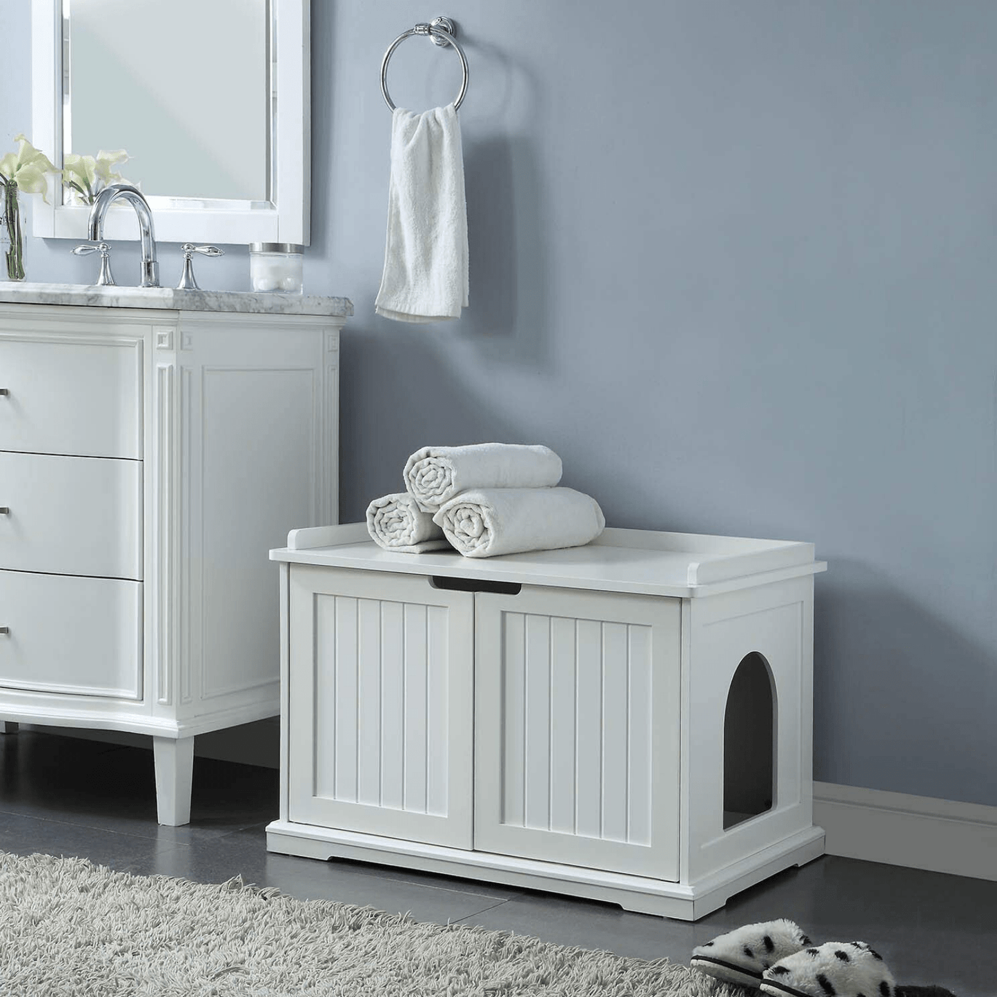 Cleo Cat Litter Cabinet, White Pet Care > Cat Supplies > Cat Litter Woofy and Whiskers