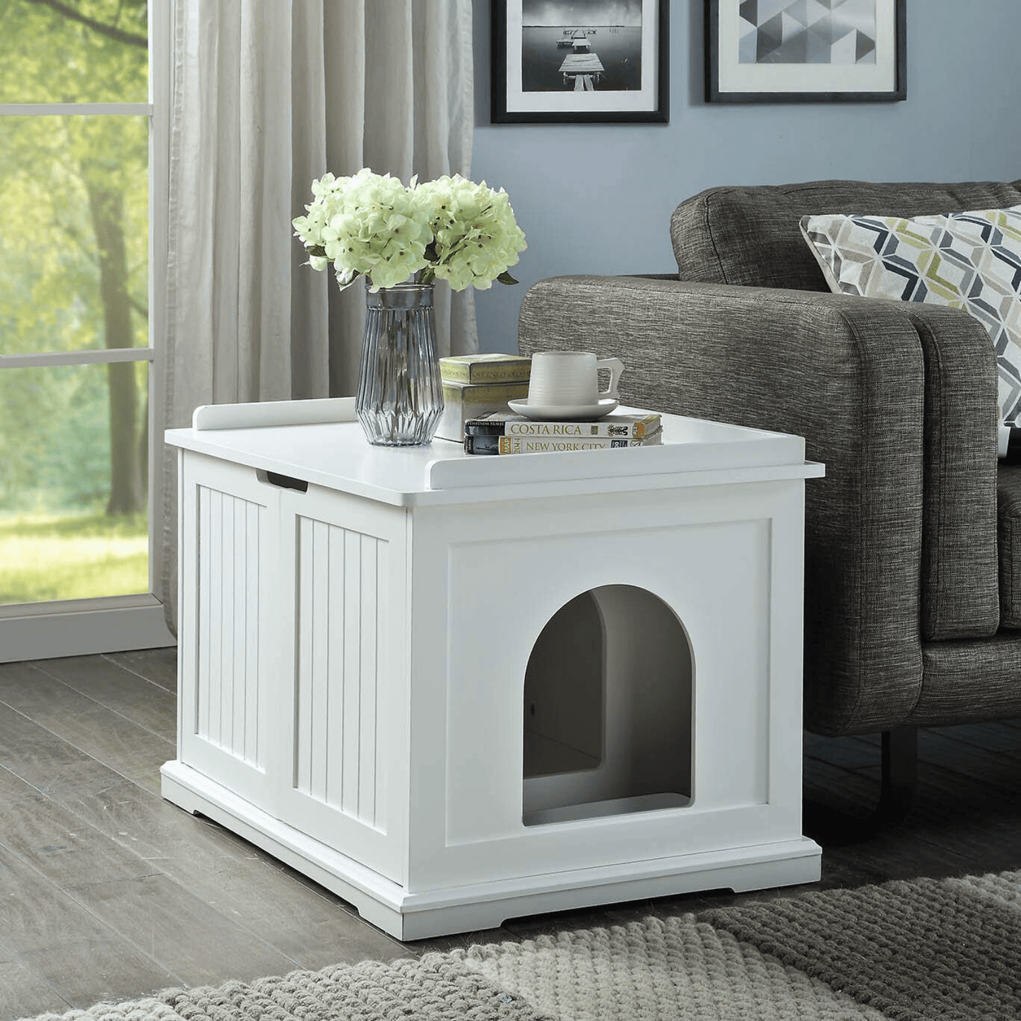 Cleo Cat Litter Cabinet, White Pet Care > Cat Supplies > Cat Litter Woofy and Whiskers
