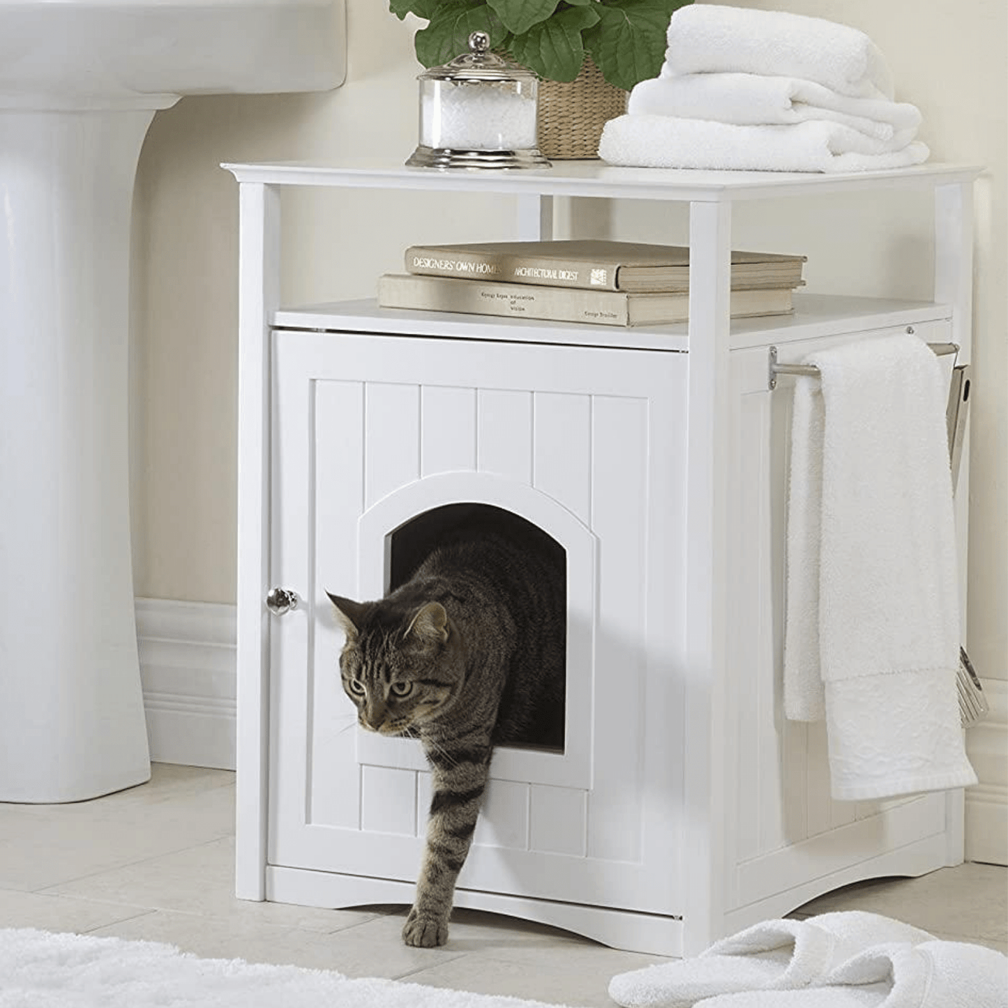 Jasper 2 Cat Litter Cabinet, White Pet Care > Cat Supplies > Cat Litter Woofy and Whiskers