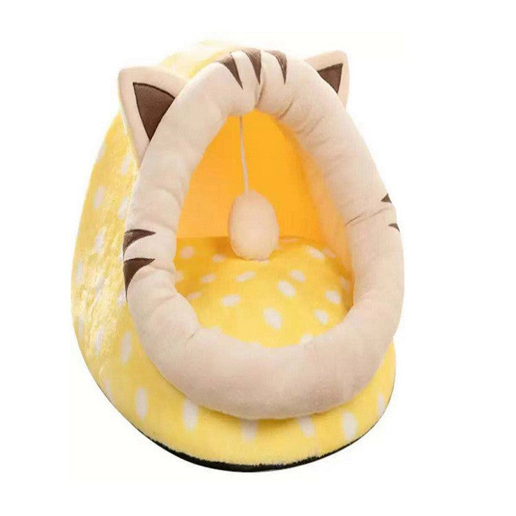 Yellow Half-Enclosed Cat Bed - Soft Short Velvet Fabric with Sponge + PP Cotton Filling, S Size (28x28x30 cm) Pet Care > Cat Supplies > Cat Furniture Woofy and Whiskers
