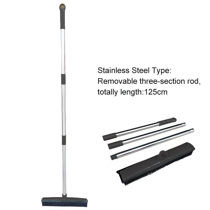 Black and Silver Versatile Pet Hair Remover Rubber Broom & Squeegee - 125cm Adjustable Stainless Steel Handle for Carpets, Floors & Windows Pet Care > Cleaning & Maintenance > Pet Cleaning Supplies Generic