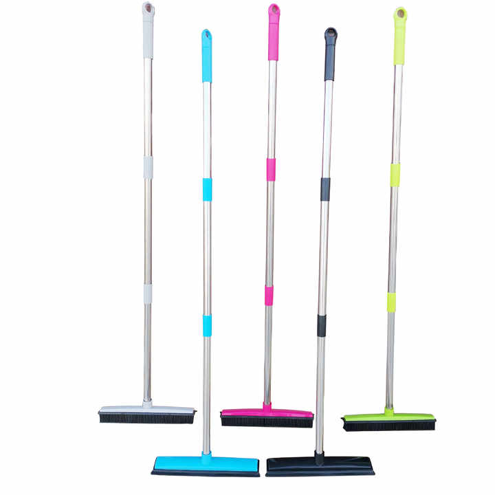 Black and Silver Versatile Pet Hair Remover Rubber Broom & Squeegee - 125cm Adjustable Stainless Steel Handle for Carpets, Floors & Windows Pet Care > Cleaning & Maintenance > Pet Cleaning Supplies Generic Black & Silver