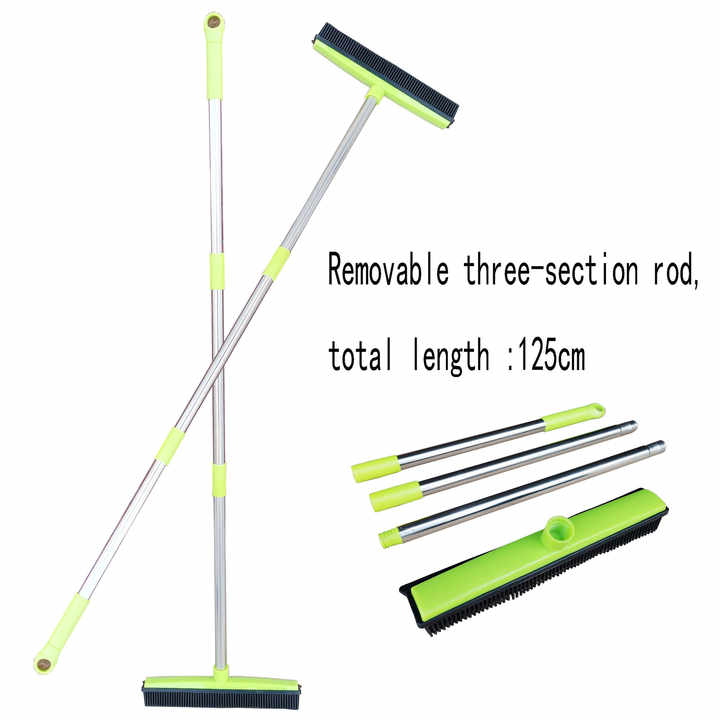 Black and Silver Versatile Pet Hair Remover Rubber Broom & Squeegee - 125cm Adjustable Stainless Steel Handle for Carpets, Floors & Windows Pet Care > Cleaning & Maintenance > Pet Cleaning Supplies Generic