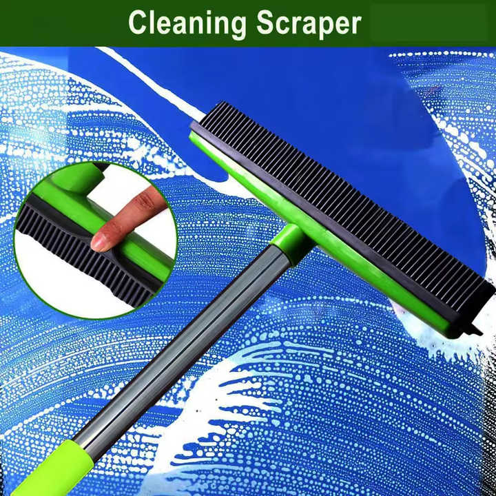 Black and Silver Versatile Pet Hair Remover Rubber Broom & Squeegee - 125cm Adjustable Stainless Steel Handle for Carpets, Floors & Windows Pet Care > Cleaning & Maintenance > Pet Cleaning Supplies Generic