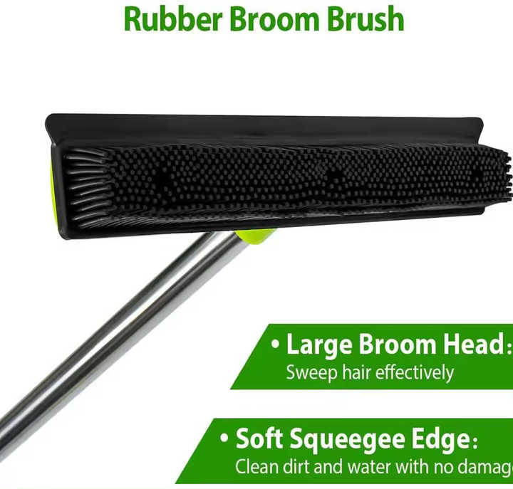 Black and Silver Versatile Pet Hair Remover Rubber Broom & Squeegee - 125cm Adjustable Stainless Steel Handle for Carpets, Floors & Windows Pet Care > Cleaning & Maintenance > Pet Cleaning Supplies Generic
