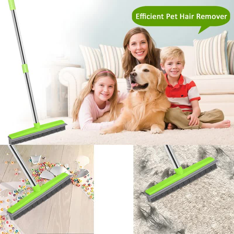 Black and Silver Versatile Pet Hair Remover Rubber Broom & Squeegee - 125cm Adjustable Stainless Steel Handle for Carpets, Floors & Windows Pet Care > Cleaning & Maintenance > Pet Cleaning Supplies Generic