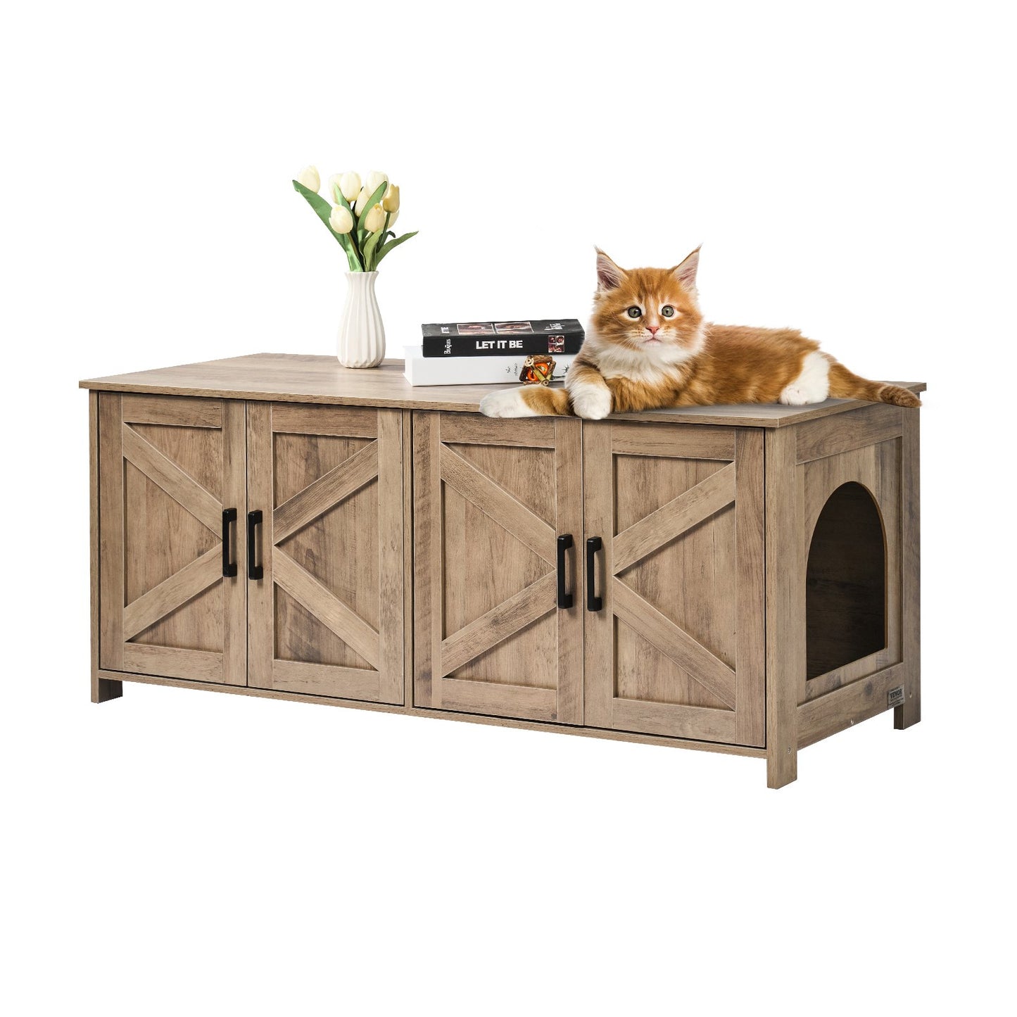 VEVOR Cat Litter Box Enclosure Wooden Litter Box Furniture Hidden 2 Rooms Greige Pet Care > Cat Supplies > Cat Litter Woofy and Whiskers