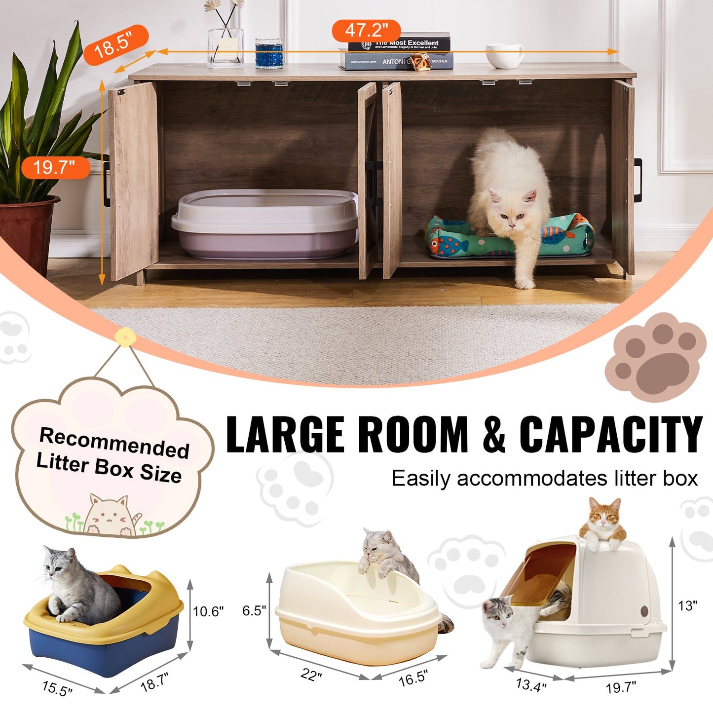 VEVOR Cat Litter Box Enclosure Wooden Litter Box Furniture Hidden 2 Rooms Greige Pet Care > Cat Supplies > Cat Litter Woofy and Whiskers