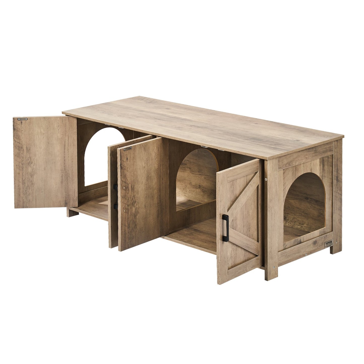 VEVOR Cat Litter Box Enclosure Wooden Litter Box Furniture Hidden 2 Rooms Greige Pet Care > Cat Supplies > Cat Litter Woofy and Whiskers