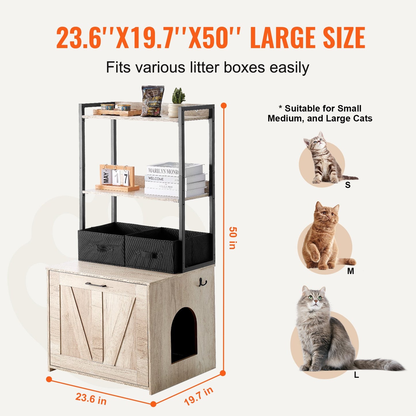 VEVOR Cat Litter Box Enclosure Litter Box Furniture Hidden 2 Shelves & 2 Baskets Pet Care > Cat Supplies > Cat Litter Woofy and Whiskers