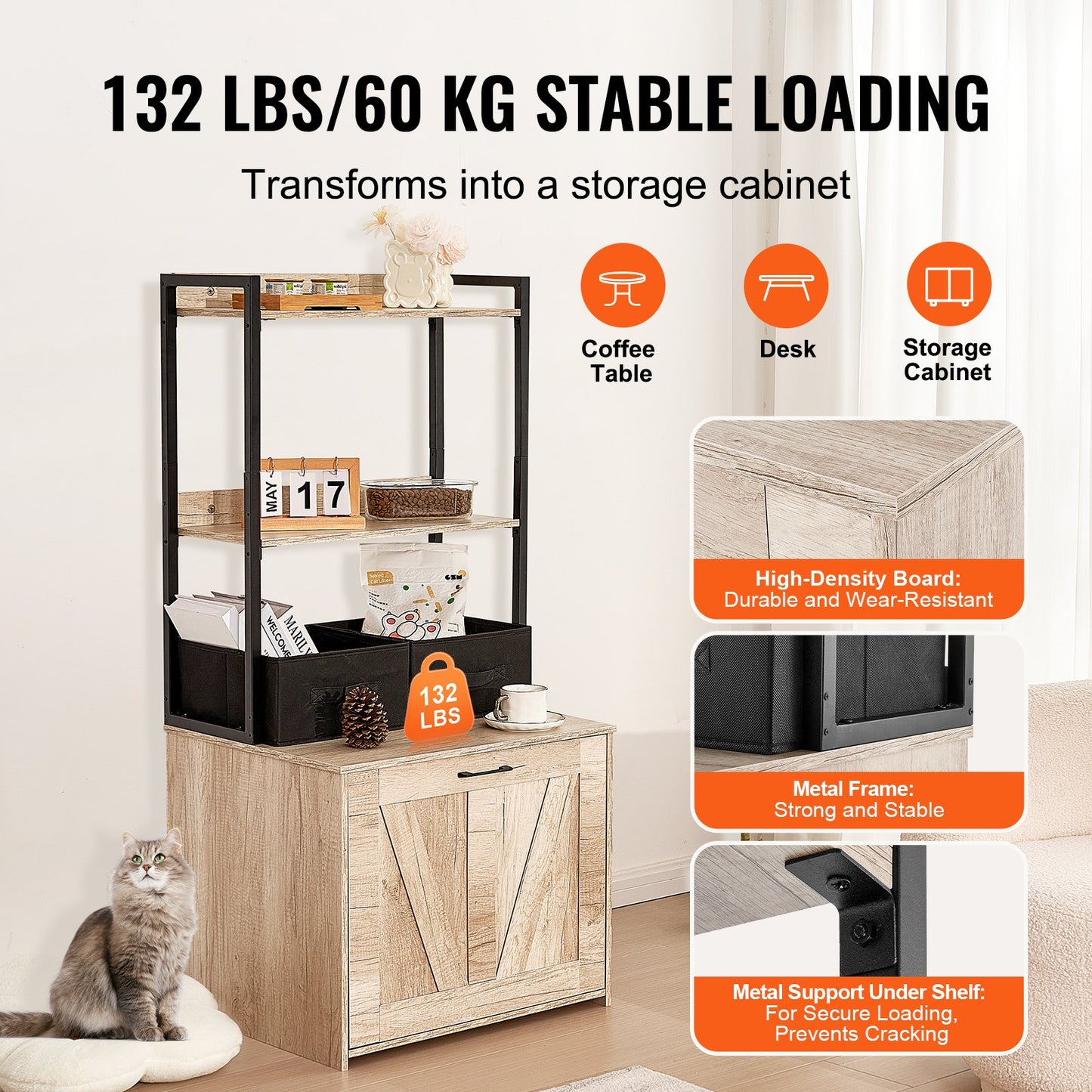 VEVOR Cat Litter Box Enclosure Litter Box Furniture Hidden 2 Shelves & 2 Baskets Pet Care > Cat Supplies > Cat Litter Woofy and Whiskers