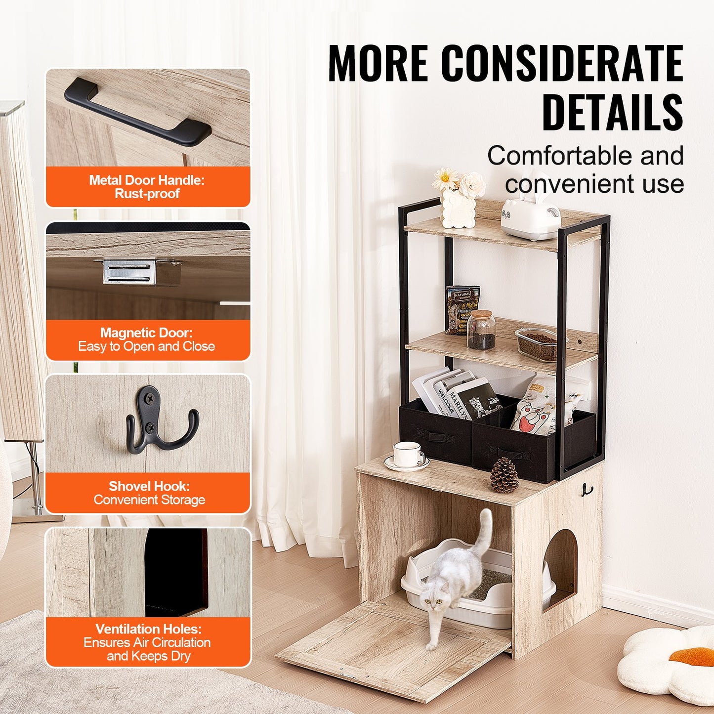 VEVOR Cat Litter Box Enclosure Litter Box Furniture Hidden 2 Shelves & 2 Baskets Pet Care > Cat Supplies > Cat Litter Woofy and Whiskers