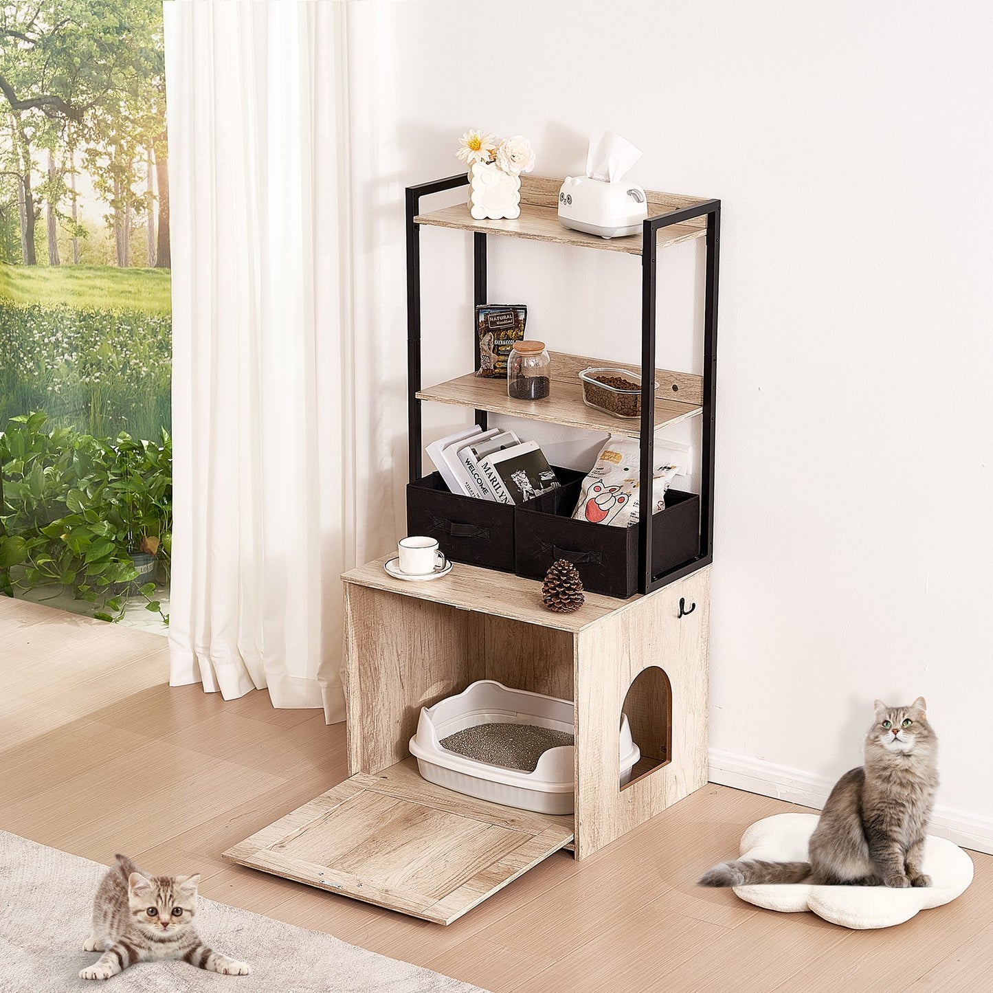 VEVOR Cat Litter Box Enclosure Litter Box Furniture Hidden 2 Shelves & 2 Baskets Pet Care > Cat Supplies > Cat Litter Woofy and Whiskers