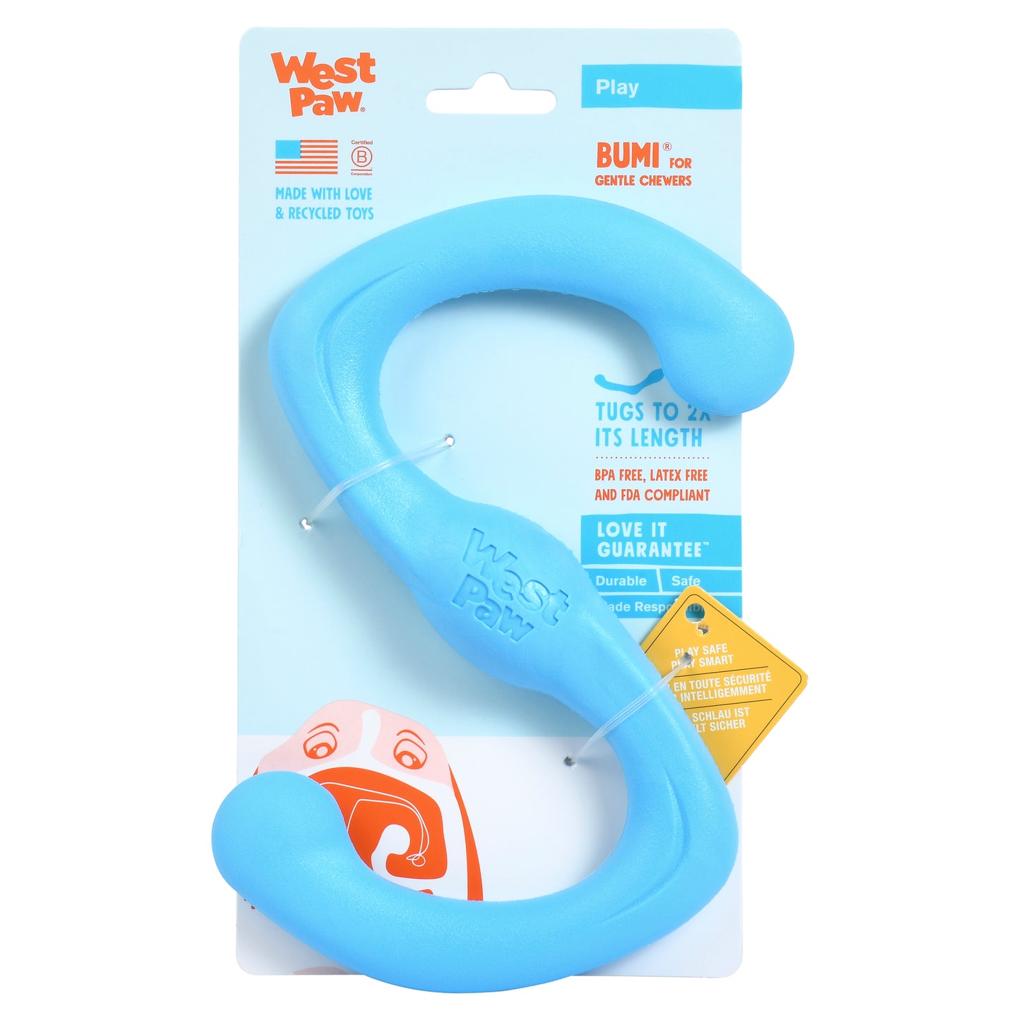 West Paw Bumi Tug & Fetch Zogoflex Dog Toy Dog toys West Paw Design Small Blue