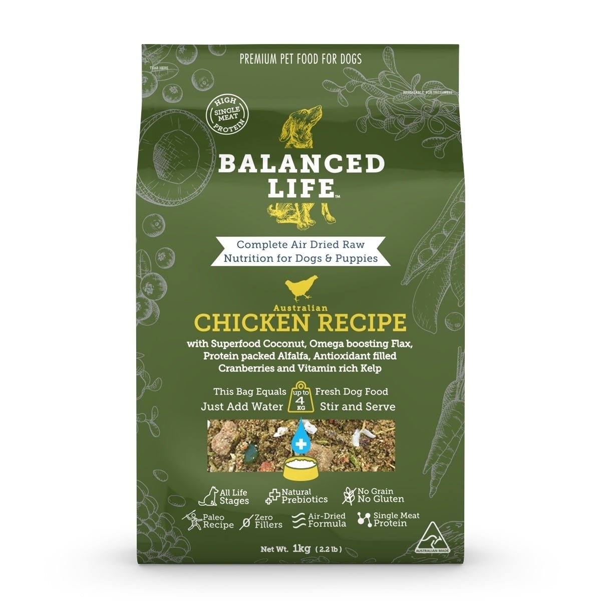 Balanced Life Air Dried Dog Food - Chicken 1kg Non-prescription Dog Food Balanced Life 1KG