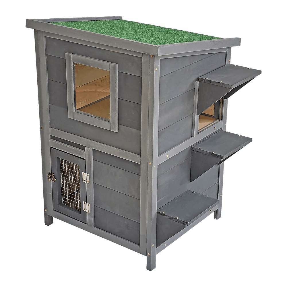Cat House Weatherproof 2-Story Indoor Outdoor Wooden Shelter Bitumen Roof Pet Care > Cleaning & Maintenance Generic