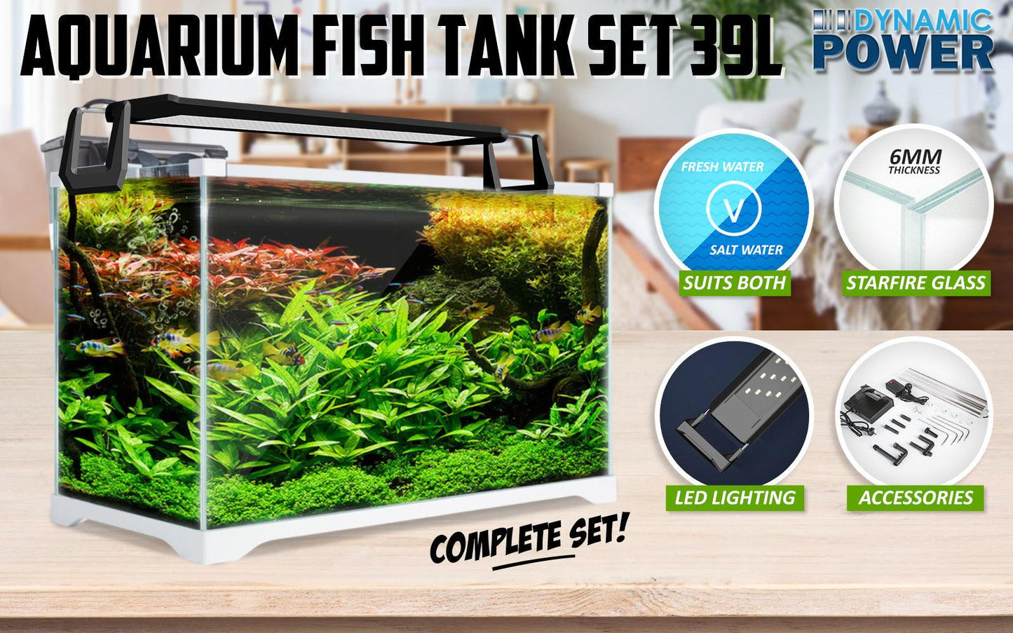 Dynamic Power Aquarium Fish Tank 39L Starfire Glass Pet Care > Aquarium Dynamic Power