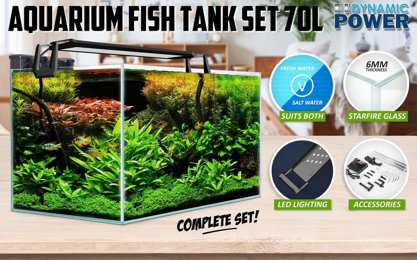 Dynamic Power Aquarium Fish Tank 70L Starfire Glass Pet Care > Aquarium Dynamic Power