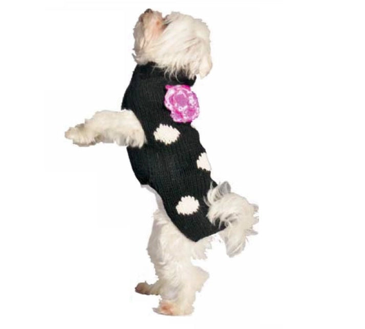 100% woolen dog jumper Black Polka Dot Flower Dog Sweater chilly dog Small