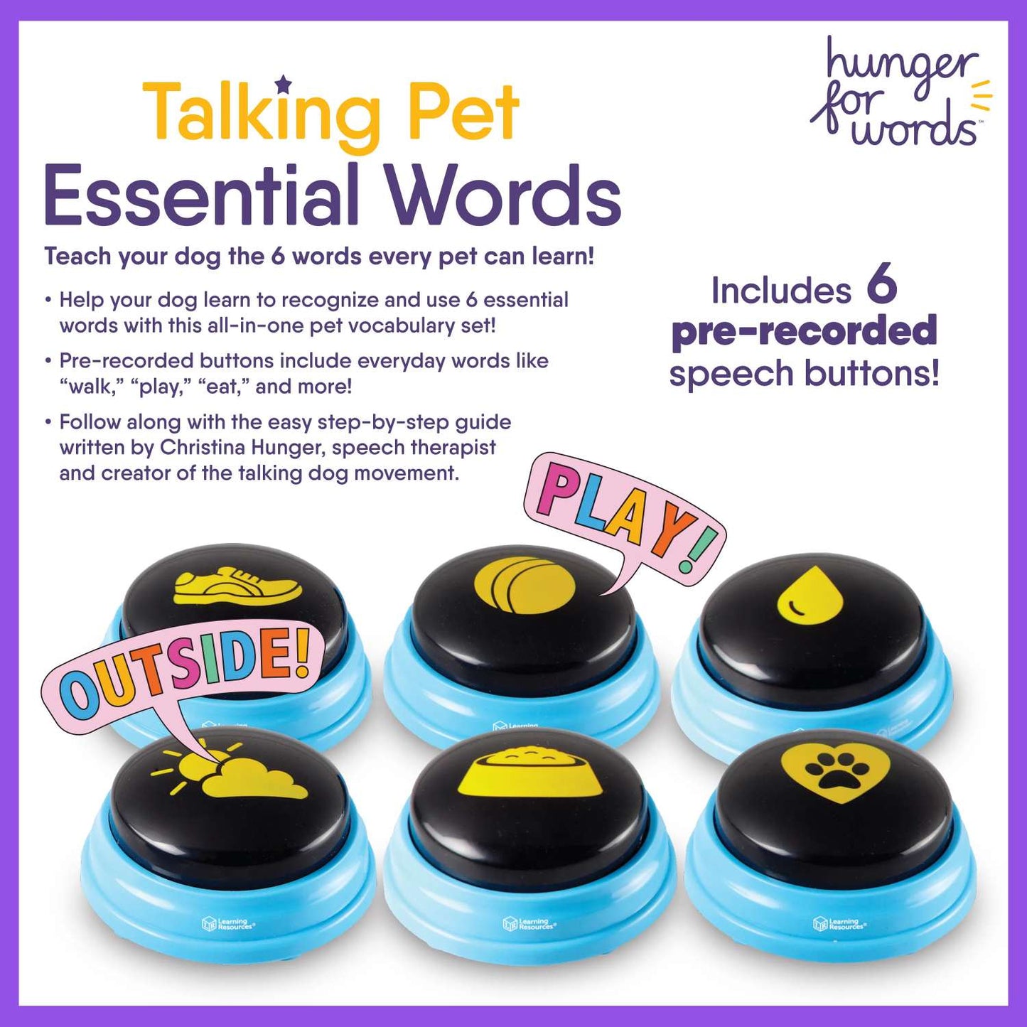 Hunger For Words Talking Pet Essential Words Set interactive dog tog training buttons Hunger for words