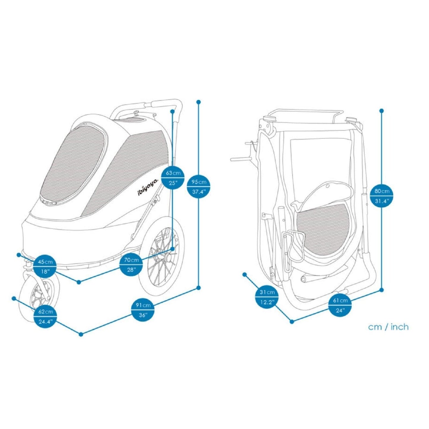 Ibiyaya Happy Pet Trailer / Jogger with Bicycle Attachment 2.0 - Blue Stroller Ibiyaya